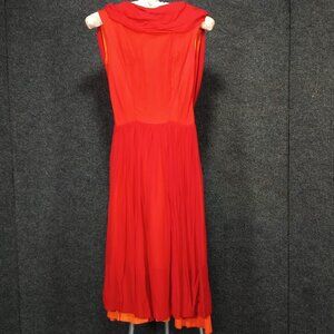 1950's Vintage Red Chiffon Party Dress Over Orange Taffeta by Miss Chris